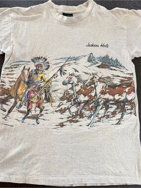 Habitat Jackson Hole Graphic Tee Native Americans and Horses Sz M 100% Cotton